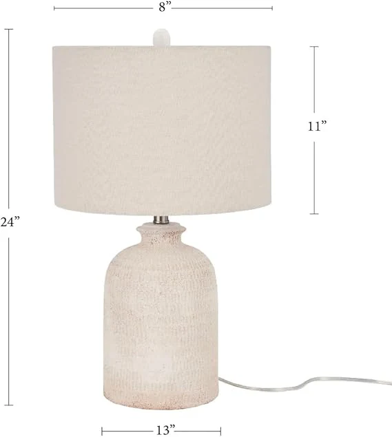 White Washed Terracotta Farmhouse Textured Table Lamp - Image 5