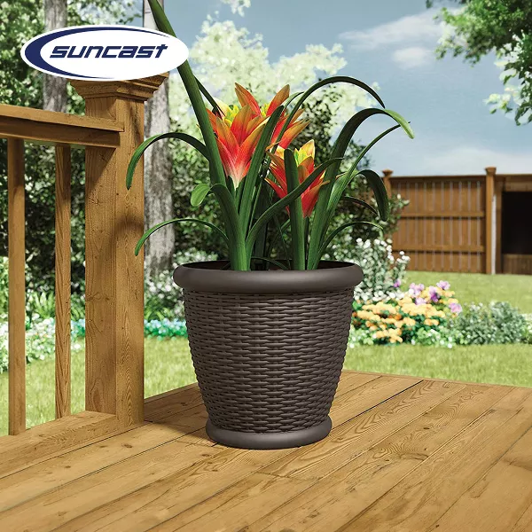 Willow Durable and Lightweight Decorative Wicker Patio Planter Pot with Drillable Drain Holes, Java (4 Pack) - Image 3