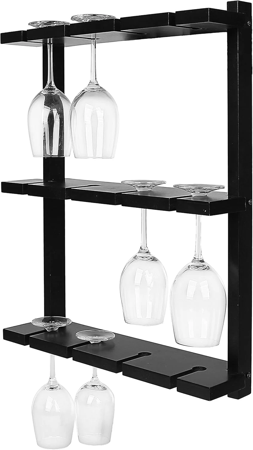 Wine Glass Rack - Wall-Mounted Black Wood Stemware, 12 Glassware Holder Rack - Image 4