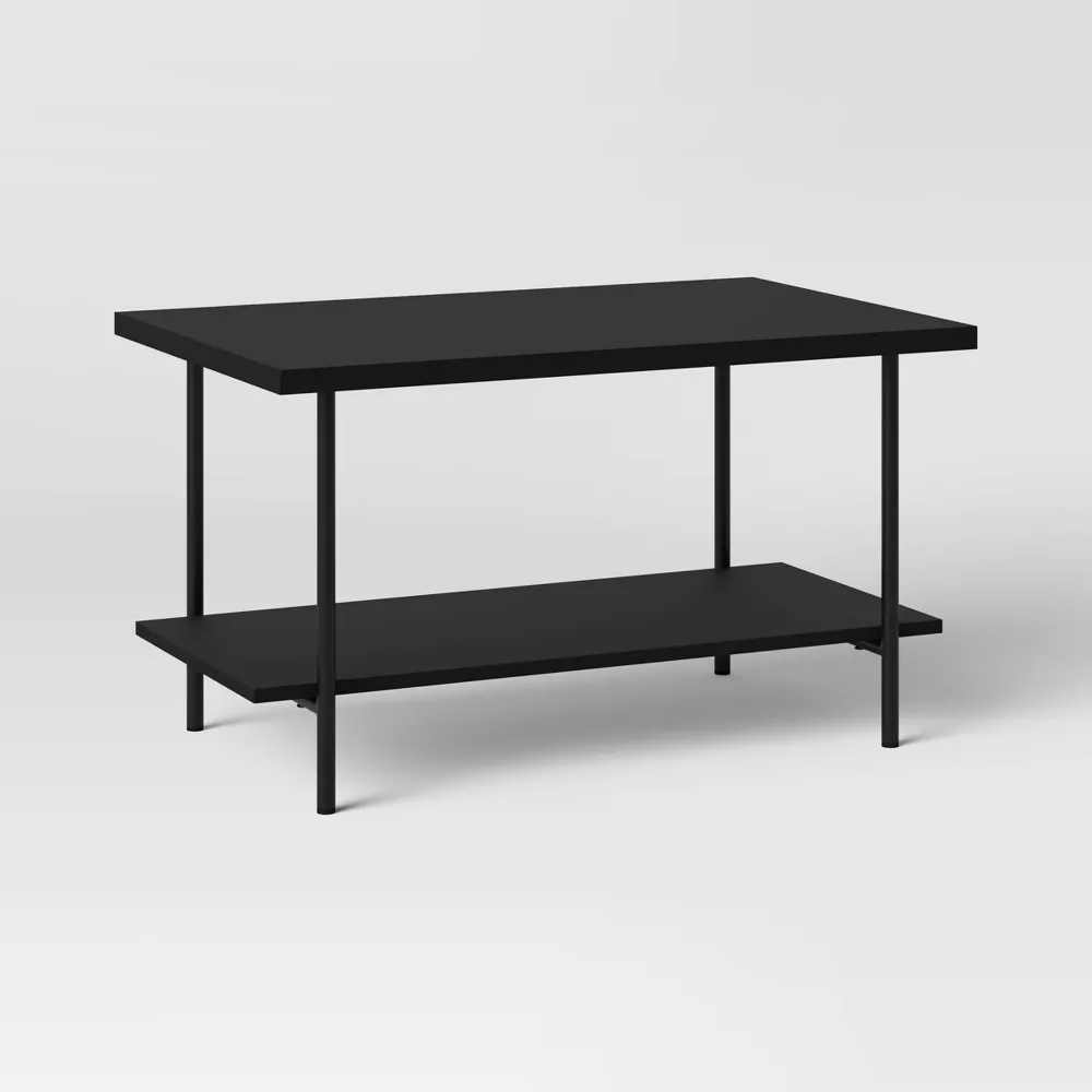Wood and Metal Coffee Table with Storage Shelf - Image 3