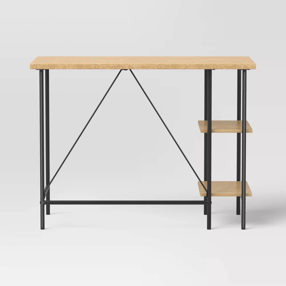 Wood and Metal Desk with Shelves (Natural) - Image 3