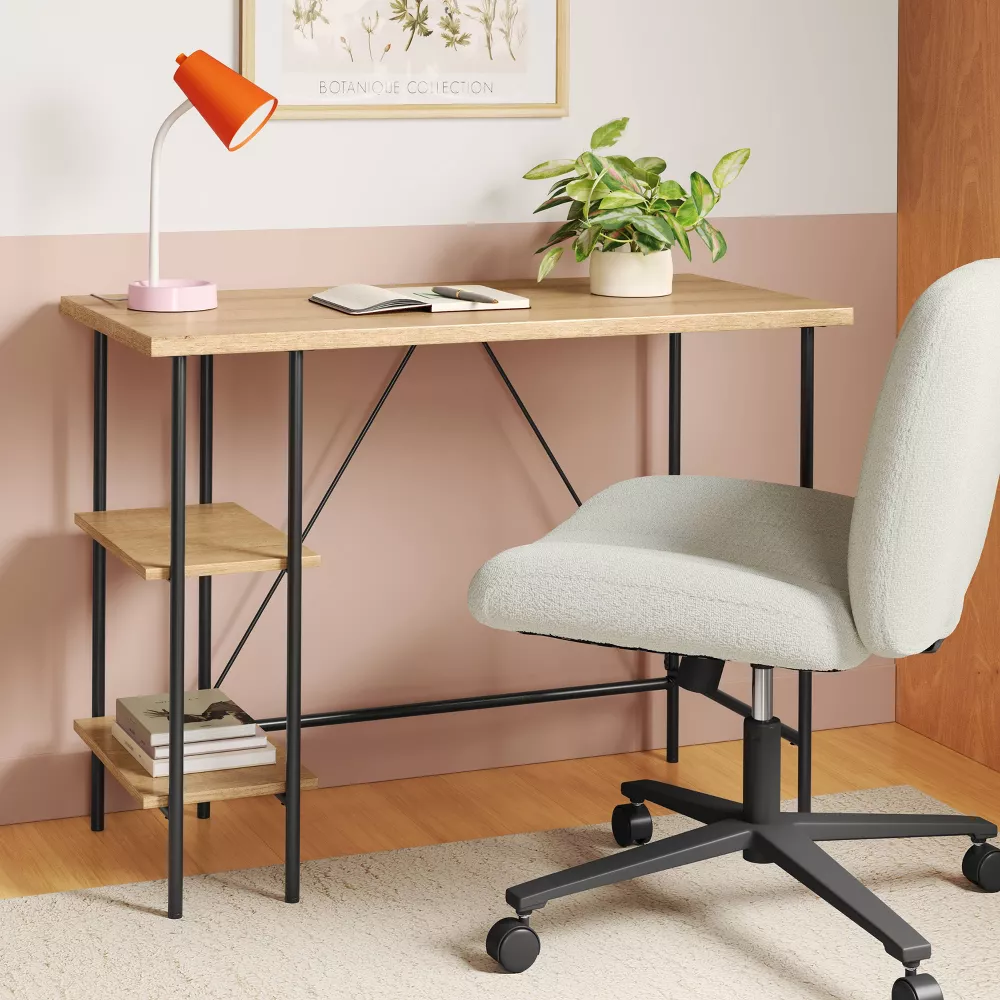 Wood and Metal Desk with Shelves (Natural) - Image 4