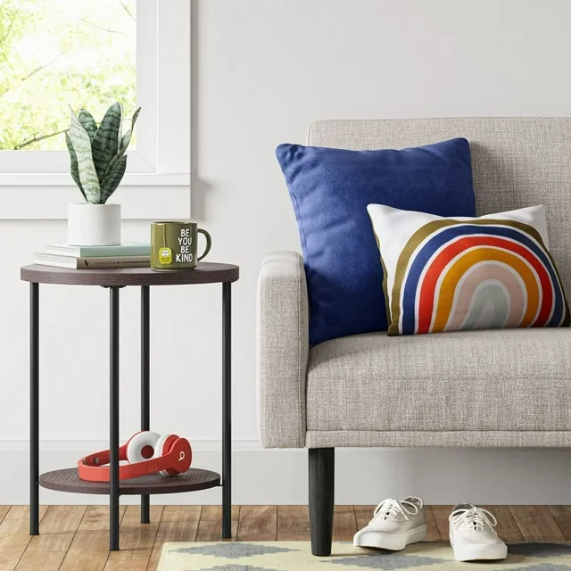 Wood and Metal Round End Table Espresso - Image 2