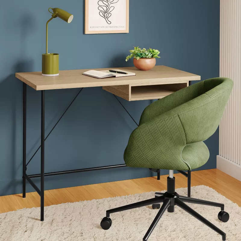 Wood and Metal Writing Desk with Storage Natural, - Image 4