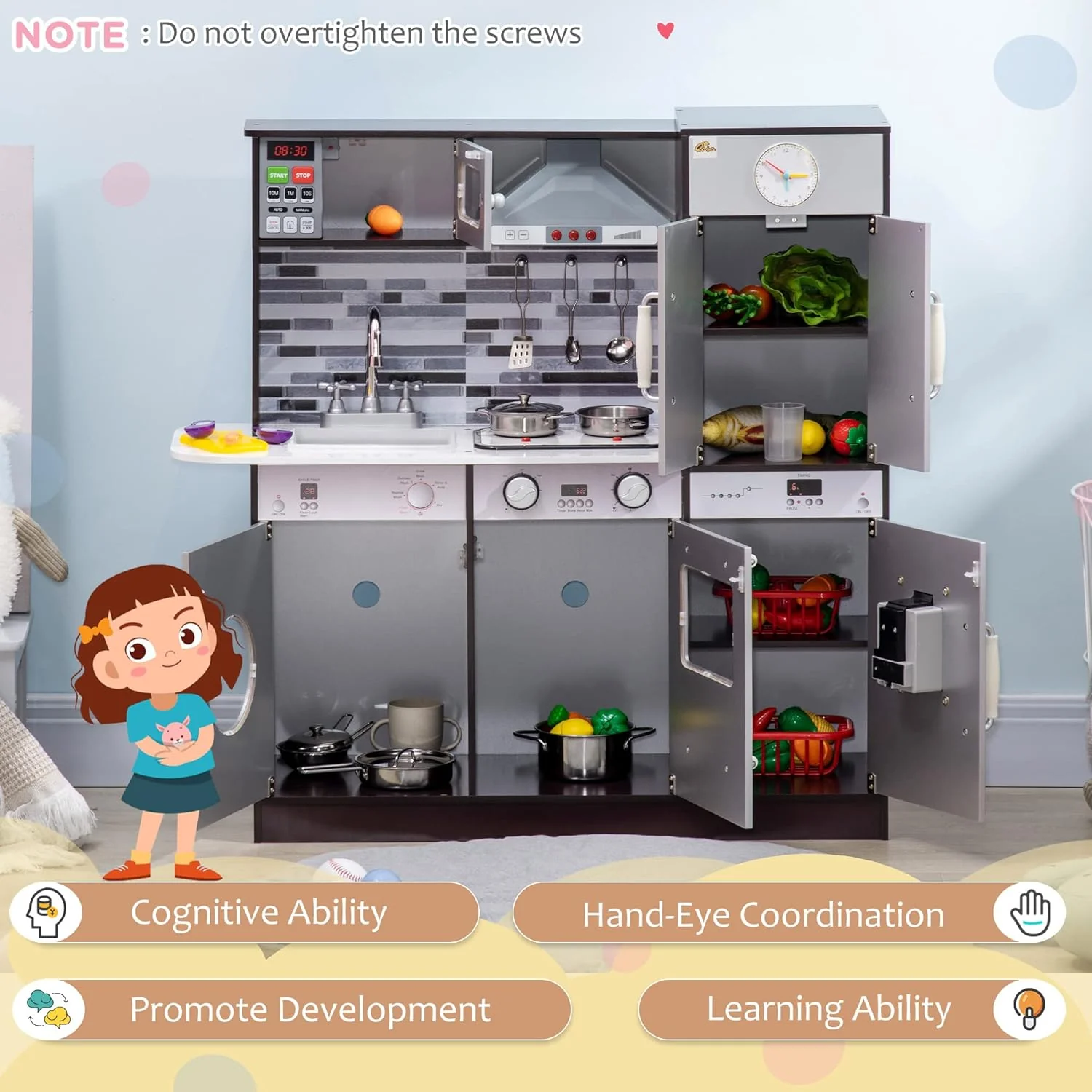 Wooden Play Kitchen with Lights Sounds - Image 4