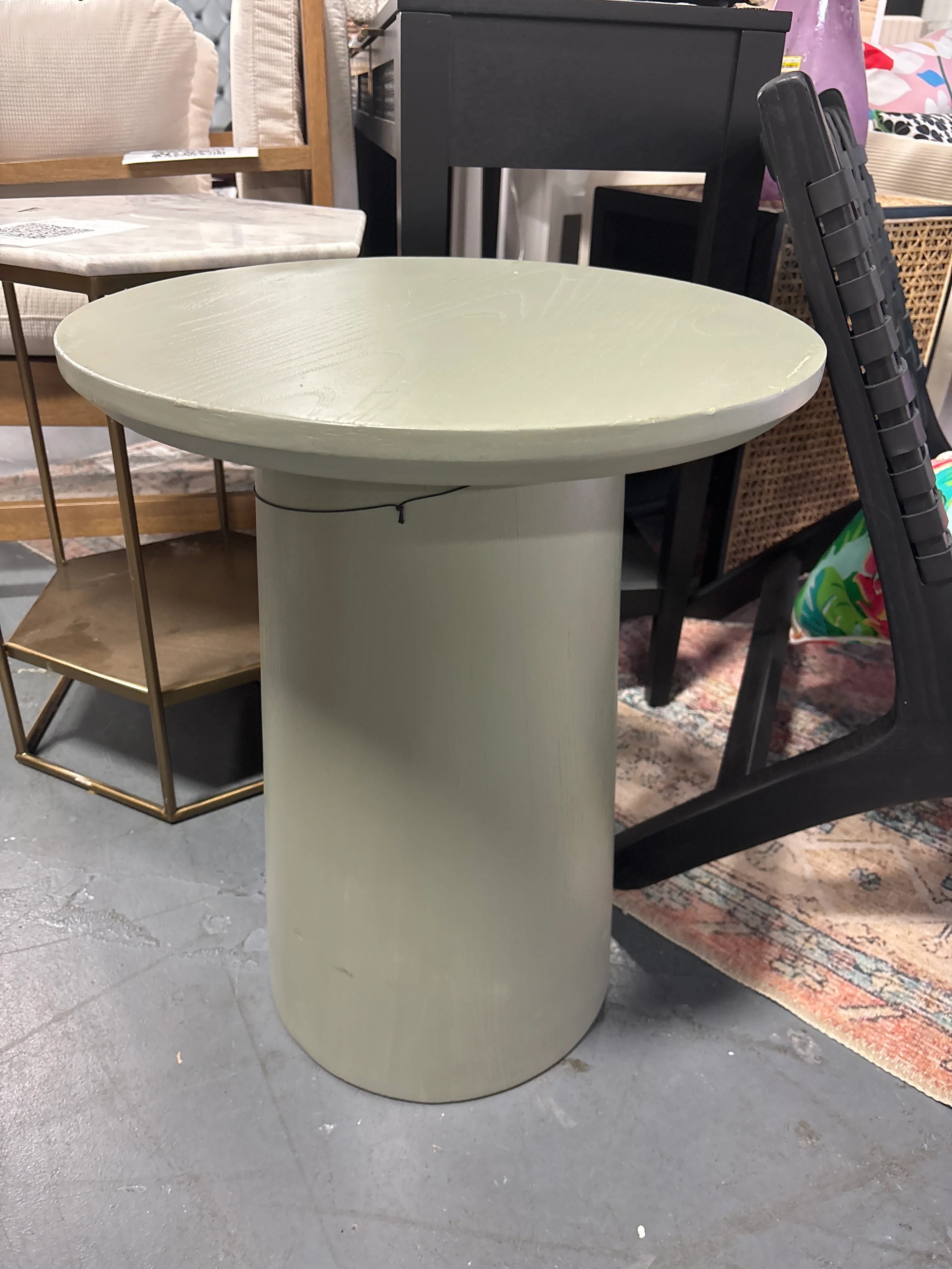 Wooden Round Pedestal Accent Side Table - Sage Green SHOWROOM ITEM - Image 2