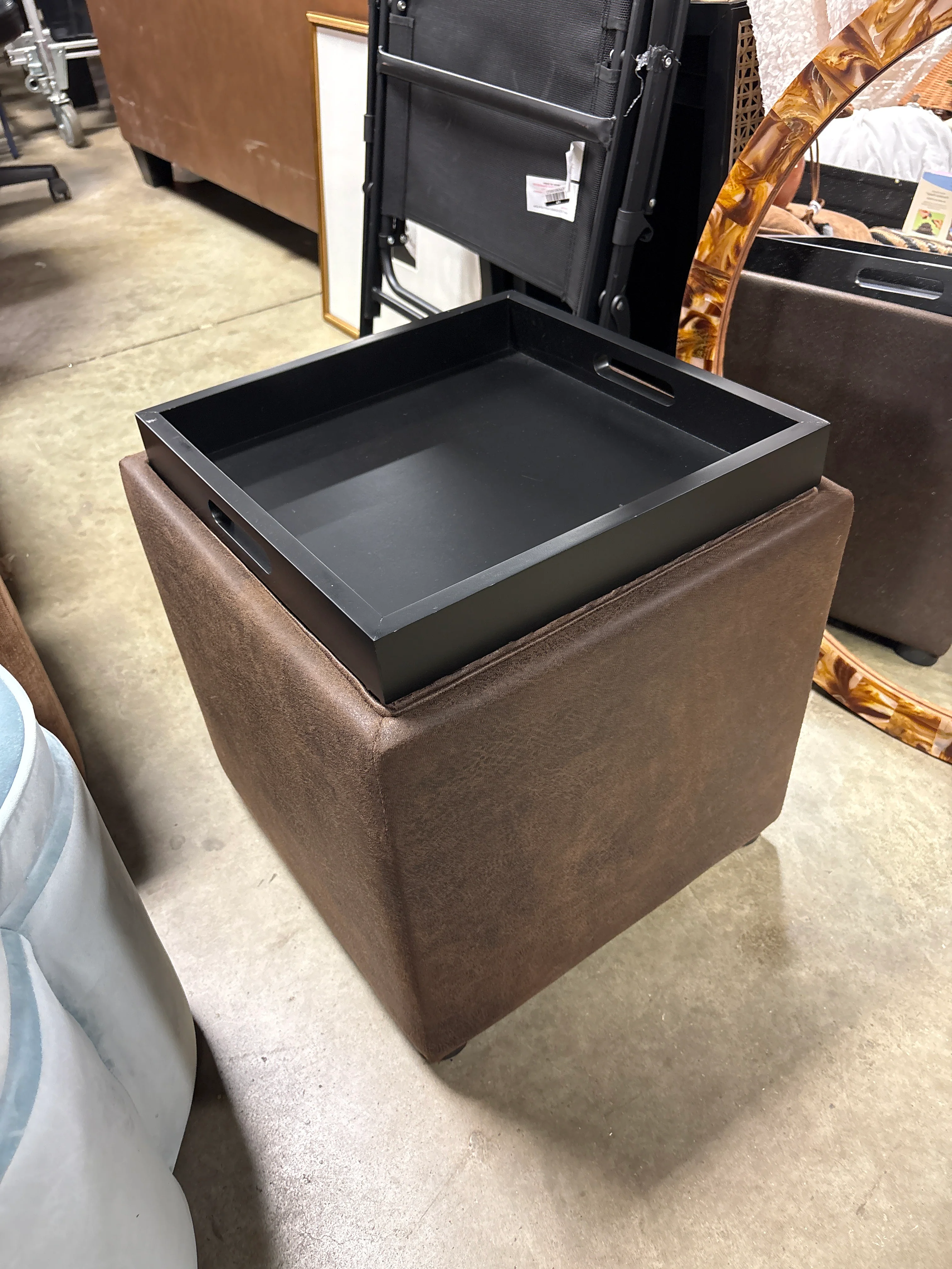 WyndenHall Townsend 17" Wide Contemporary Square Storage Ottoman in Distressed Brown Vegan Faux Leather, Assembled SHOWROOM ITEM - Image 3