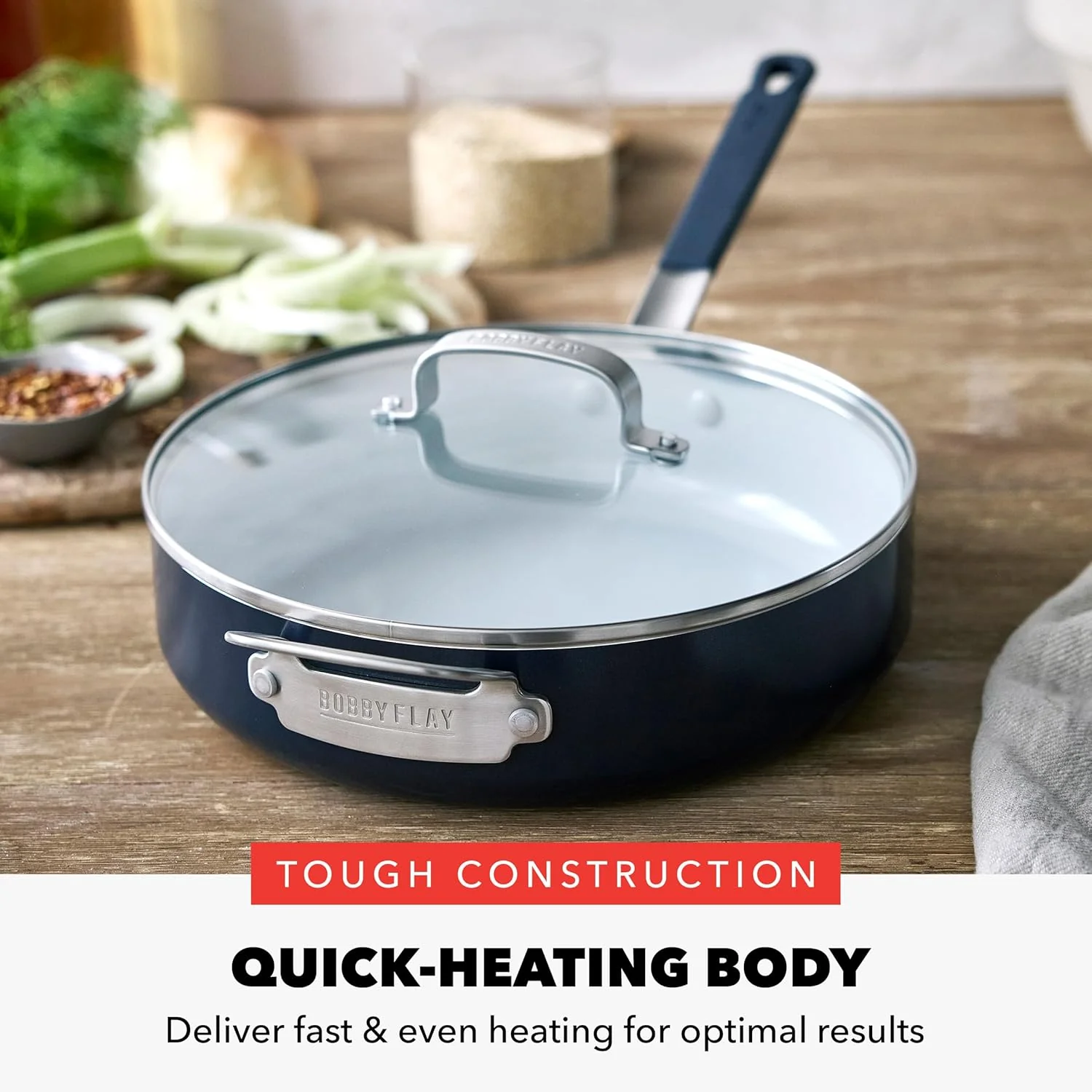 Nonstick Saute Pan with Glass Lid, Navy Blue - Image 4