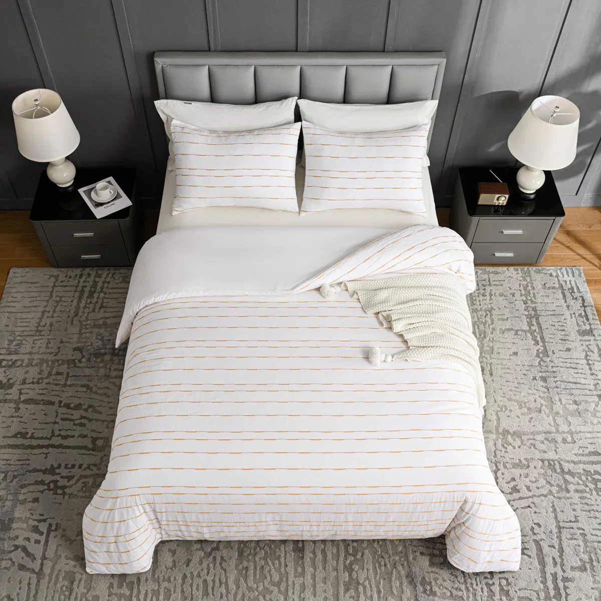 Zari Modern & Contemporary Percale Striped Duvet Cover Set Queen - Image 3